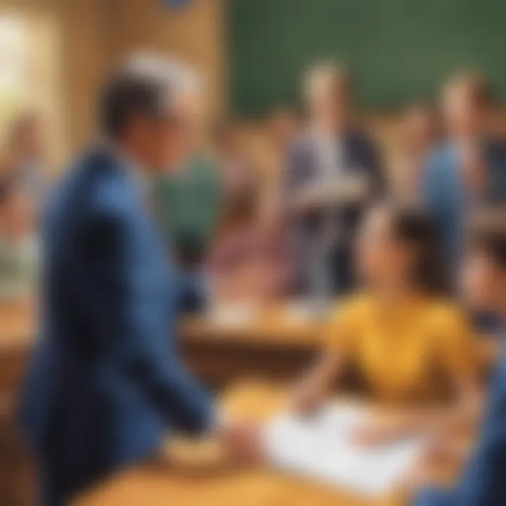 Teacher guiding students in a debate activity
