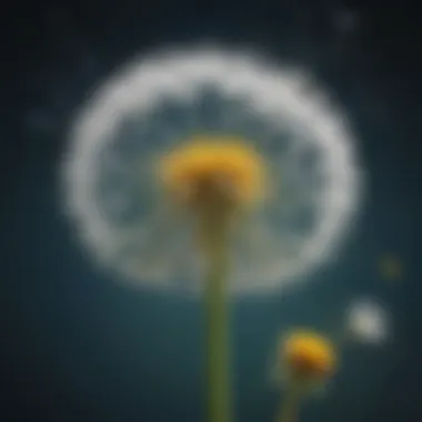 Whispers of Wishes A delicate dandelion in full bloom with seeds floating in the air