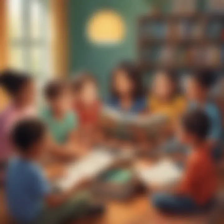 Illustration of a diverse group of children engaging in a book club discussion