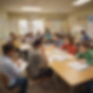 Classroom setting demonstrating the area model with students engaging in group work.