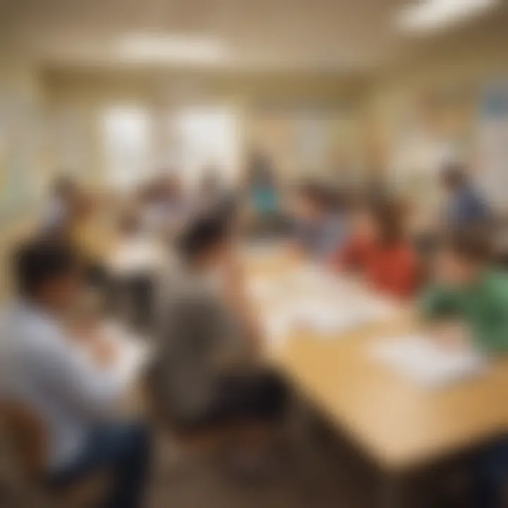 Classroom setting demonstrating the area model with students engaging in group work.