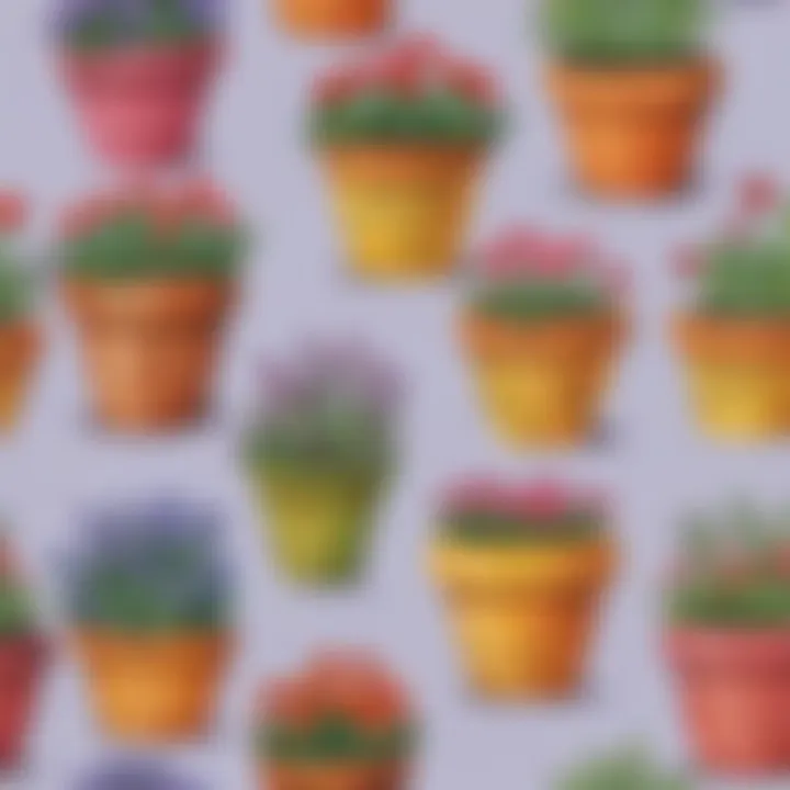 Brightly painted flower pots decorated by children