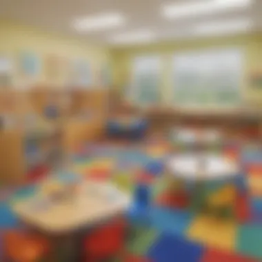 Organized Learning Environment A well-organized kindergarten classroom with colorful learning stations