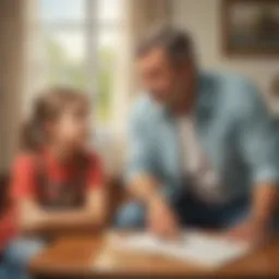 Thoughtful discussion between a parent and a child about discipline.