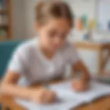 Illustration of a young reader engrossed in a worksheet activity