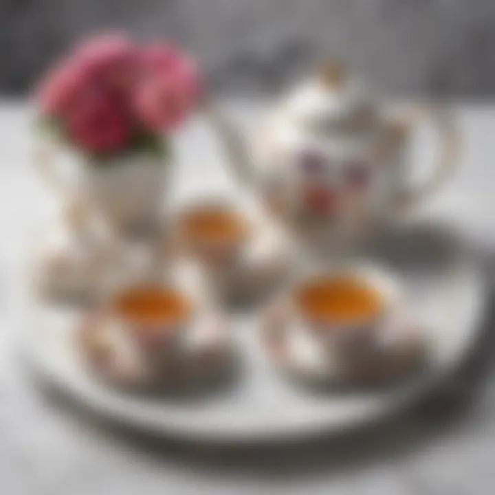 Elegant floral tea set on a marble table