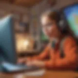 Illustration showing a child engrossed in an online educational game