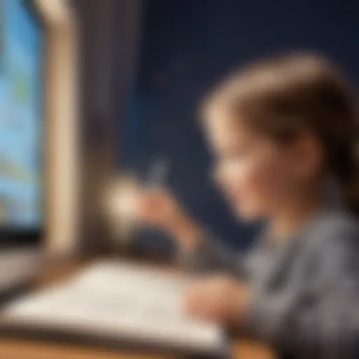 Illustration of a child engaging with interactive infotainment articles on ElemFun