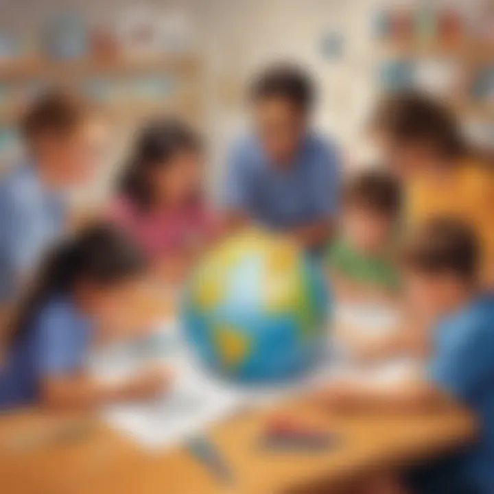 Illustration of a group of children collaborating on a creative project