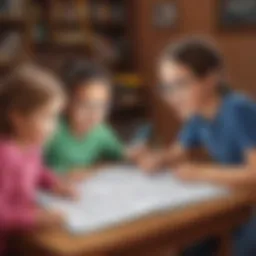 Illustration of children engaging with interactive quizzes on ElemFun