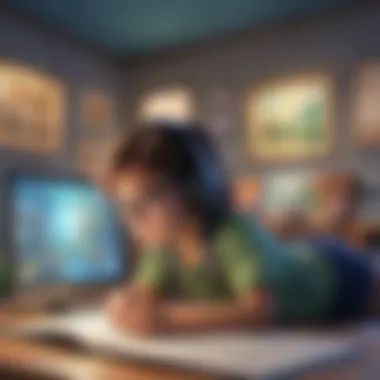 Illustration of a child exploring a virtual learning world