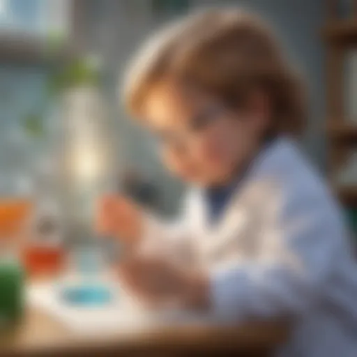 Illustration of a young child engaged in a science experiment