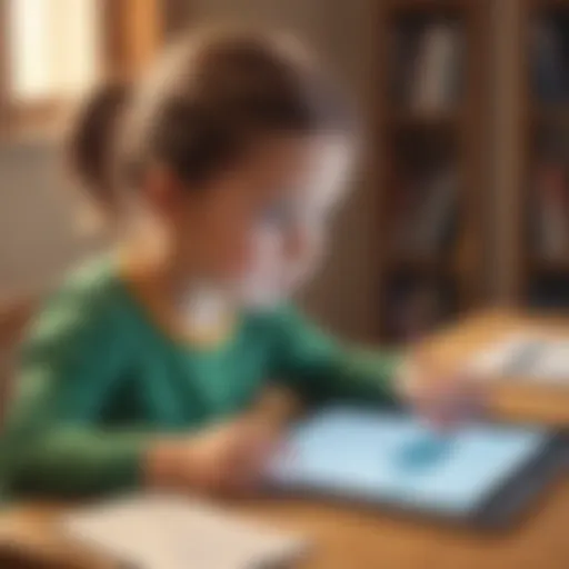 Illustration of a young child solving a quiz on a digital tablet