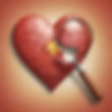 Empathy Exploration: Heart Puzzle Conceptual illustration of empathy with a magnifying glass focusing on a heart-shaped puzzle piece