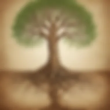 Visual metaphor of empathy as a tree with roots intertwined with another tree, symbolizing connection