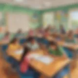 A vibrant classroom scene showcasing fifth graders engaged in learning activities.