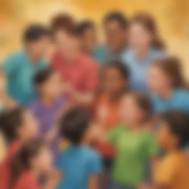 Collaborative Team-Building Exercise Diverse group of elementary school kids engaged in a team-building activity