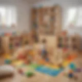 A colorful play area with various toys stimulating toddlers' curiosity.