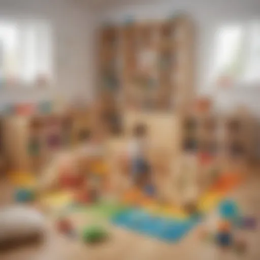 A colorful play area with various toys stimulating toddlers' curiosity.