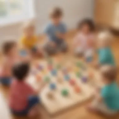 Toddlers participating in a group game that promotes social interaction.