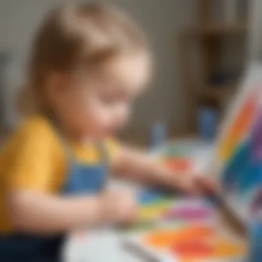 2-year-old creating a vibrant artwork with various paint colors