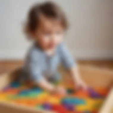 Toddler engaged in sensory play with colorful textured materials