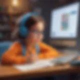Illustration of a child engrossed in an online educational quiz