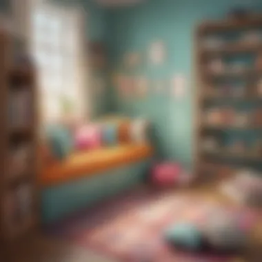 Illustration of a colorful reading corner with cozy pillows and books