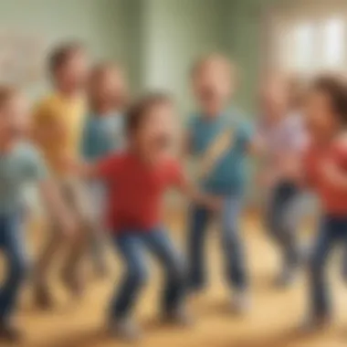 Kids laughing and having fun during a group movement game