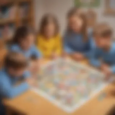 A group of children participating in a fun word puzzle activity