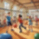 Dynamic game session in the gym with children participating