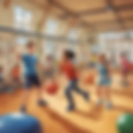 Dynamic game session in the gym with children participating