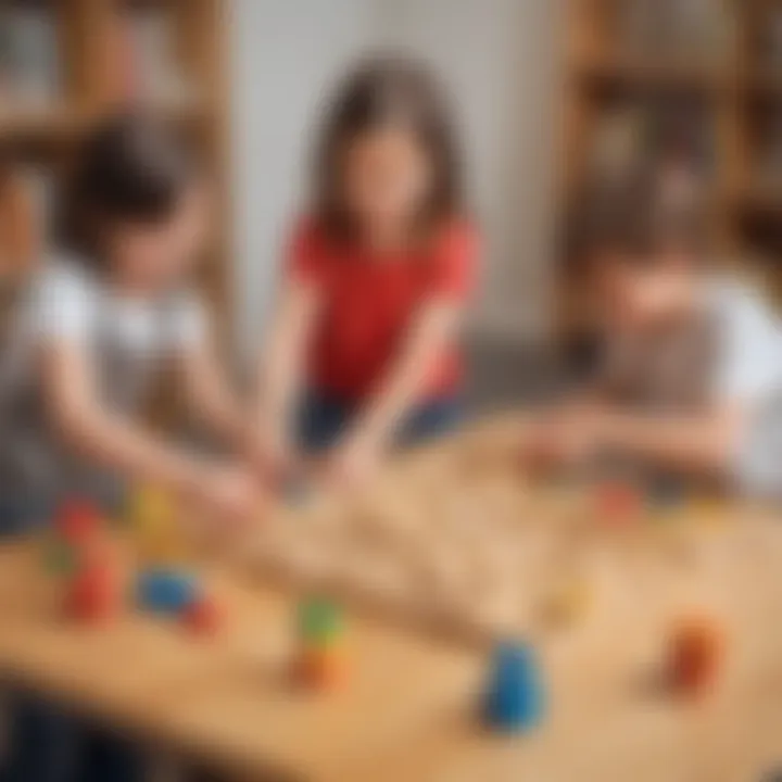 Students playing a fun educational game with blocks