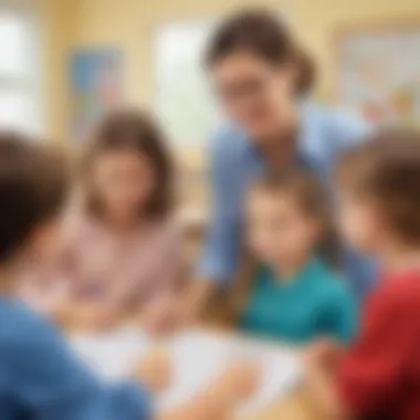 Teacher guiding students in language development exercises