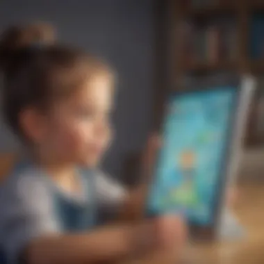 A child focused on a digital learning game on a tablet