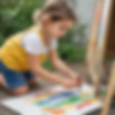 Young child enjoying outdoor painting activity