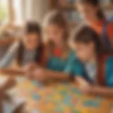 A vibrant classroom scene with children engaged in puzzle-solving activities