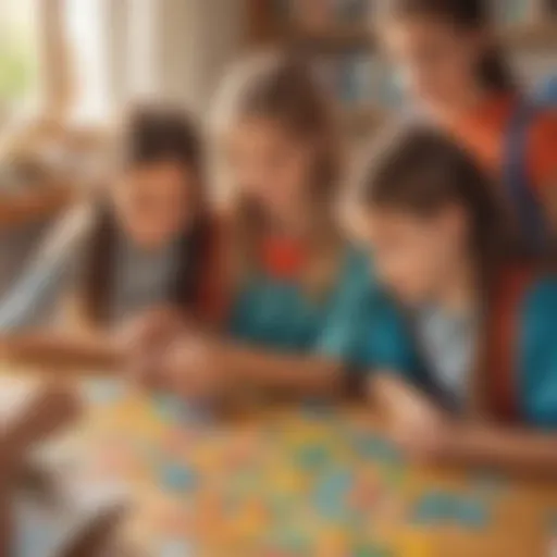 A vibrant classroom scene with children engaged in puzzle-solving activities