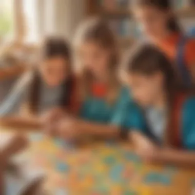 Children Solving Puzzles Together A vibrant classroom scene with children engaged in puzzle-solving activities