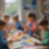 Children creating colorful art with paint and brushes