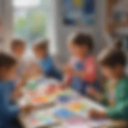 Children creating colorful art with paint and brushes