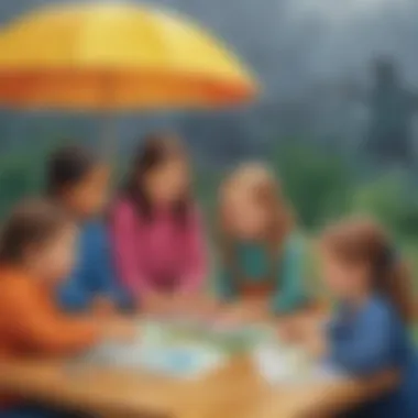 A group of children engaged in collaborative creative projects