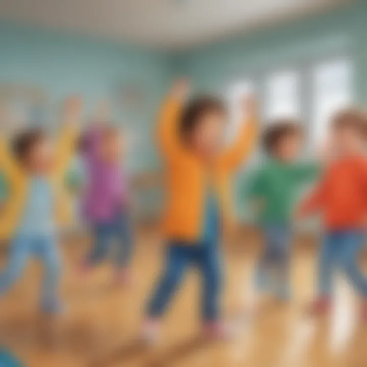 Young learners participating in an interactive movement activity indoors