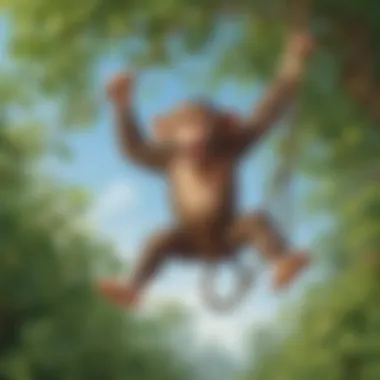 Monkey Business Brain Teaser Illustration of a playful monkey swinging from vines