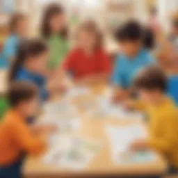 Group of kindergarten students participating in a teamwork activity
