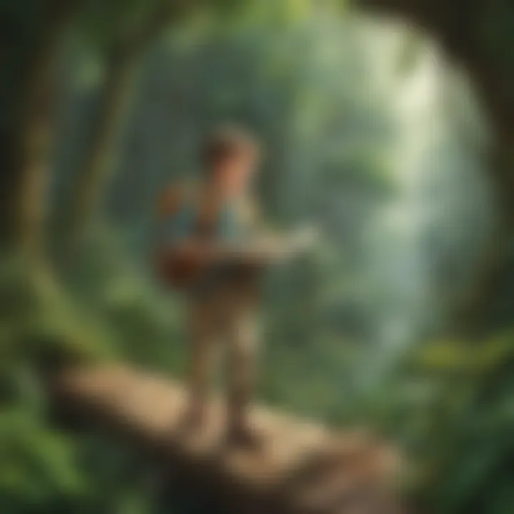 Illustration of a young explorer navigating through a math challenge in the jungle