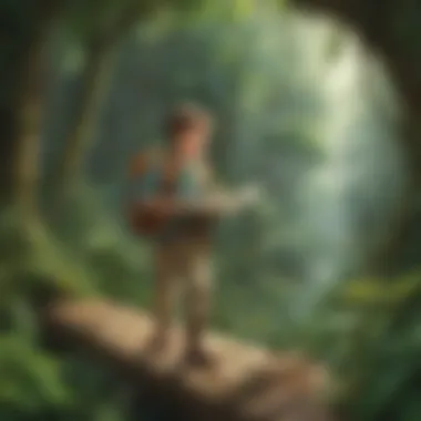 Adventure in Mathematical Wilderness Illustration of a young explorer navigating through a math challenge in the jungle
