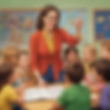 Dynamic Storytelling in Class Illustration of a teacher introducing engaging storytelling sessions to kindergarten students