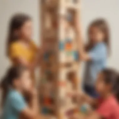 A group of young learners building a tower with blocks