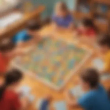 Elementary school students engaged in a challenging puzzle game